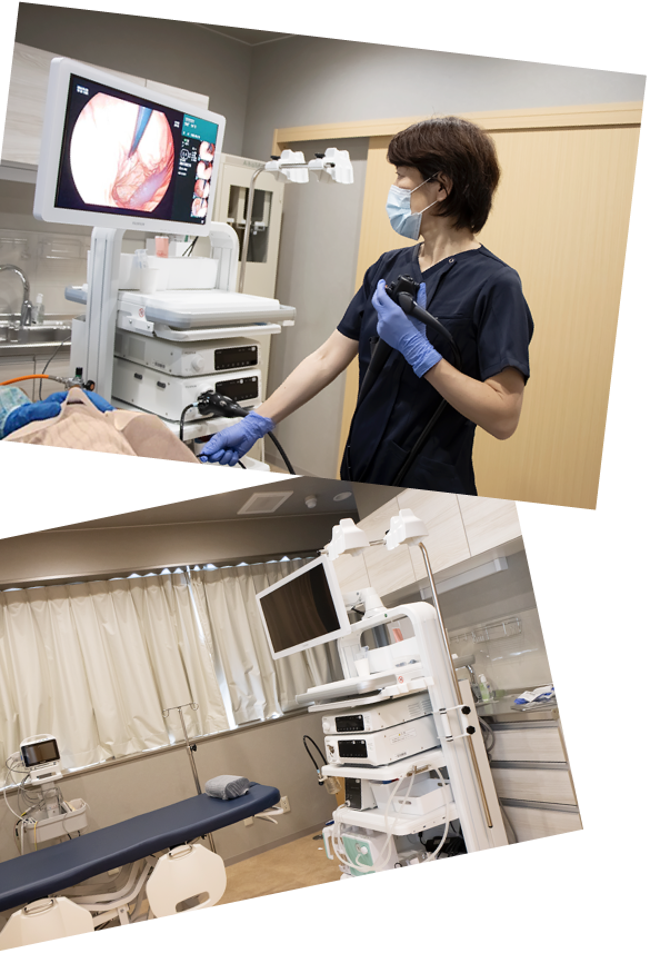 なおクリニックの内視鏡検査室、内視鏡検査風景の写真